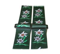 Generisch Edelweiss braces from Austria - Vienna - in Edelweiss design - 35 mm wide in H-shape with 4 extra strong clips plain/edelweiss green P-028, turquoise-blue