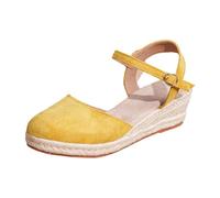 Generisch Elegant Boho Sandals Velvet Texture for Women - Flat Beach Shoes with Strap Open Toe Ankle Strap, yellow, 2/2.5 UK