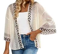 Generisch Elegant Casual Printed Flared Cardigan for Women Lightweight Soft Lace Trim Open Front Knitted Sweater Throw Blouse Tops, khaki, XL