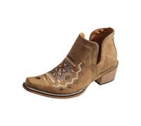 Generisch Elegant Embroidered Denim Ankle Boots with Ethnic Motifs Mid Heel - Trendy Women's Boots for Everyday Holiday Date Nights, brown, 4 UK