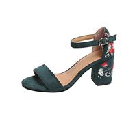 Generisch Elegant Embroidered Strappy Sandals with Heel for Summer Shoes Comfortable Footbed Attractive Look Women's Airy Toe Freedom Robust Sole, Green, 8.5 UK