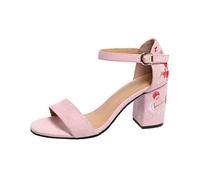 Generisch Elegant Embroidered Strappy Sandals with Heel for Summer Shoes Comfortable Footbed Attractive Look Women's Airy Toe Freedom Robust Sole, pink, 4 UK
