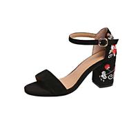 Generisch Elegant Embroidered Strappy Sandals with Heel for Summer Shoes Comfortable Footbed Attractive Look Women's Airy Toe Freedom Robust Sole, black, 4 UK
