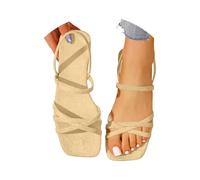 Generisch Elegant Flat Sandals with Ankle Strap for Women - Comfortable Casual Summer Toe Post Mules Ideal Travel Beach Trips, Ye1, 2/2.5 UK