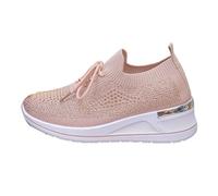 Generisch Elegant Glitter Mesh Slip On Platform Block Heel Sneakers - Stylish Casual Shoes, pink, 4 UK