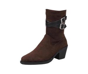 Generisch Elegant mid-height ankle boots with decorative buckle, zip at the back for comfortable putting on, women's autumn boots, everyday comfort, brown, 6 UK