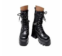Generisch Elegant Mid-Rise Platform Boots with Thick Sole Heel for Large Sizes, All Seasons, black, 4 UK
