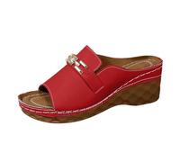 Generisch Elegant Open Toe Thick Sole Platform Sandals - Casual Outdoor Beach Sandals - Comfortable Slip On 254, red, 8 UK