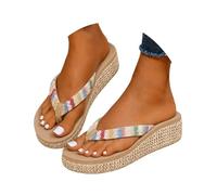Generisch Elegant Raffia Wedge Heel Beach Sandals for Women - Comfortable Slip-On Mules for Summer Beach Days Casual Holiday Moments, beige, 2/2.5 UK