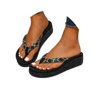 Generisch Elegant Raffia Wedge Heel Beach Sandals for Women - Comfortable Slip-On Mules for Summer Beach Days Casual Holiday Moments, black, 2/2.5 UK