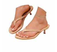 Generisch Elegant Sandals with Heel for Summer Beach Fashion - Mid Heel Design Versatile Everyday Holiday Companion Distinctive Simplicity in High-Quality Finish, beige, 4 UK