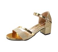 Generisch Elegant Strappy High Heel Sandals for Women - Open Toe Glitter Embellishment Mid Heel Wedge Heels Fashion Conscious Summer Shoe, gold, 9 UK