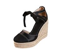 Generisch Elegant Strappy Sandals with Woven Shaft Heel Bow Front - Round Toe Design Platform Couture Shoe Suitable for Everyday Leisure Holiday City, black, 8.5 UK