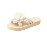 Generisch Elegant Summer Platform Women's Flip Flops with Floral Pattern Sole for Casual Outdoor Activities, White, 10 UK