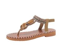 Generisch Elegant Summer Sandals with Flat Sole, Ethnic Inspired Strappy Toe Post Design for Beach, Everyday Wear, Comfortable, Lightweight, Versatile Women's Shoes for Spring, khaki, 10 UK