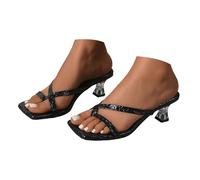 Generisch Elegant Toe Post Flip Flops with Narrow Strap High Heel for Everyday Wear, black, 2/2.5 UK