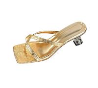 Generisch Elegant Toe Post Flip Flops with Narrow Strap High Heel for Everyday Wear, gold, 2/2.5 UK
