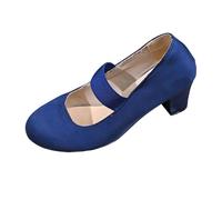 Generisch Elegant Velour Dirndl Shoes with Straps for Wedding Party - Women's with Medium Heel for Versatile Festive Occasions, blue, 5 UK