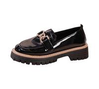 Generisch Elegant Vinyl Trim Thicken Sole Metal Chain Detail Flat Profile Slipper, black, 8.5 UK