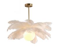 Generisch Elegant White Ostrich Feather Pendant Light - Chic Ceiling Chandelier Fixture for Bedroom & Living Room - Stylish Feather Lampshade Lighting Decor
