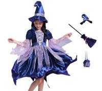Generisch Elegant Witch Costume Dress for Girls, Halloween, Stage Performance, Gothic Fairy Tale Book Dress (Navy, 5 6 Years)