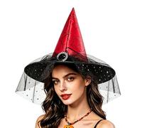 Generisch Elegant Witch Hat with Lace Net and Buckles for Custom Cosplay Costume (Red, M)
