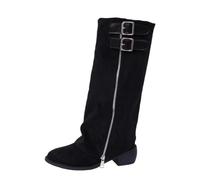 Generisch Elegant women's mid-calf boots with classic strap detail for versatile casual outfits in velvety soft finish, black, 9 UK