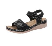 Generisch Elegant Women's Sandals with Sparkling Crystals Comfortable Heels Soft Footbeds Adjustable Straps - Ideal for Casual Everyday Outfits Summer Moments, black, 4 UK