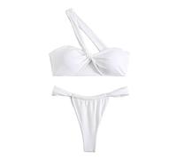 Generisch Elegant Women's Tankini Set with Triangular Separate Off Shoulder Cut Stylish Swimwear for Beach Thermal Springs Pool Summer Holiday Ideal on Hot Days, White, S