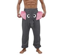 Generisch Elephant Funny Trousers Men's Pyjamas Flannel Pants Sleepwear Warm Leisure Trousers with Animal Motif Elephant Pants with Trunk Nose and Ears Pyjama Bottoms, darkgray, L