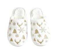 Generisch Elk Pattern Winter Slippers Women's Christmas Slippers Fleece Lined Warm Cotton Slippers Lined Cartoon Animal Print Slippers Stylish Warm Slippers Many Funny Designs, White, 6 UK