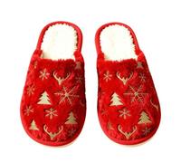 Generisch Elk Pattern Winter Slippers Women's Christmas Slippers Fleece Lined Warm Cotton Slippers Lined Cartoon Animal Print Slippers Stylish Warm Slippers Many Funny Designs, red, 10 UK
