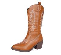 Generisch Embroidery Boots Thick with Medium Calf Boots in Europe and the States Style Boots Western Cowboy Boots Autumn and Winter New Western Cowboy, brown, 7 UK