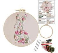 Generisch Embroidery Set Adults, Kit Bunny Multicoloured, Floral Pattern Plants Embroidery Set, Easter Bunny Embroidery Kit Floral Embroidery Hoop Art Embroidery Kit, 20 cm