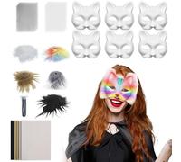 Generisch Empty Cat Mask, Unprinted Animal Masks for Fancy Dress, Craft Set with Mesh Fabric and Velvet Fabric Accessories for Carnival, Cosplay, Party, Masquerade
