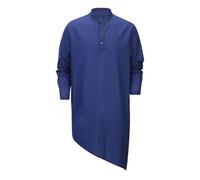 Generisch enes Men's Shirt Men's Button-Down Casual Shirts Long Sleeve Robe Linen Muslim Dress Shirt Men's Shirt Hawaii, blue, L