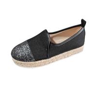 Generisch Espadrilles Women's Slip On Comfortable Heel Shoes Platform Slip On Shoes Linen Walking Shoes Orthopaedic Canvas Shoes Platform Casual Shoes Without Laces Fabric Shoes Summer Shoes, black