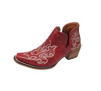 Generisch Ethnic Embroidered Denim Mid-Heel Ankle Boots for Festivals Everyday Durable Women's Chevreau Boots for Outdoor Leisure Spring Slip On Boots with Block Heel Versatile