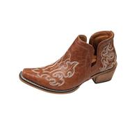 Generisch Ethnic Embroidered Denim Mid-Heel Ankle Boots for Festivals Everyday Durable Women's Chevreau Boots for Outdoor Leisure Spring Slip On Boots with Block Heel Versatile