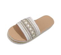 Generisch Ethnic Style Woven Print Open Toe Flat Bottom Summer Slippers Beach Sandals, White, 8 UK