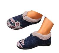 Generisch Ethno Winter Shoes Women's Lined Slip-On Boots Thick Sole Short Boots Embroidery Look Snow Boots Casual Boots Slip Winter Shoes Winter Boots For Casual Style, O Blue, 8.5 UK