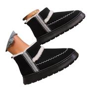 Generisch Ethno Winter Shoes, Women's Lined Slip-On Boots, Thick Sole, Short Boots, Embroidery Look, Snow Boots, Casual Boots, Slip-On Winter Boots, Slip-On Ankle Boots for Casual Style, O Black, 4 UK