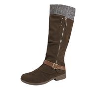 Generisch European and American Women's Round Side Zip Square Heel Winter PU Mid Tube Boots Mountain Hunter, brown, 7 UK