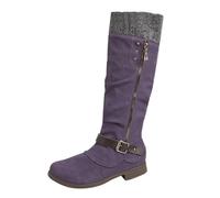 Generisch European and American Women's Round Side Zip Square Heel Winter PU Mid Tube Boots Mountain Hunter, purple, 5 UK
