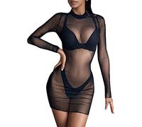 Generisch Evening Dress Sheer You See Through Clubwear Mesh Tops Women Long Harvest Sleeves Casual
