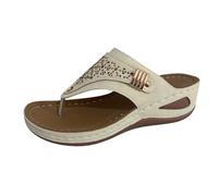 Generisch Experience the comfort: Orthopaedic sandals for women with foot arch support, elegant wedge heel and non-slip flip flops - the perfect trekking sandals for spring, beige, 7 UK