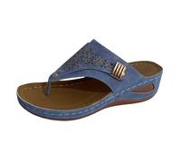 Generisch Experience the comfort: Orthopaedic sandals for women with foot arch support, elegant wedge heel and non-slip flip flops - the perfect trekking sandals for spring, blue, 2/2.5 UK