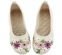 Generisch Fabric Shoes Women's Single Shoes Band Linen Breathable Embroidery Women's Single Shoes Flat Heels Linen Embroidered Mother Shoes, White, 4 UK