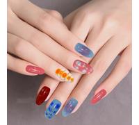 Generisch False Nails, Ballerina Shape, Press On Nails, Tip, False Nails, Fake Nails, Pack of 24, 3D Flower Design in Pastel Colours, Self-Adhesive, Shiny