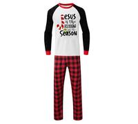 Generisch Family of Four Winter Red Check Family Home Clothes Christmas Bedding Pants Two Piece Pajamas (Dad), red, M